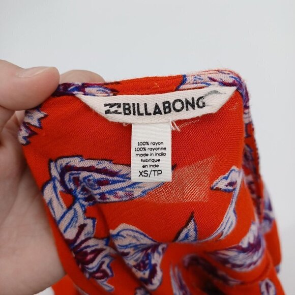 Billabong Orange Floral Shift Dress Women's XS Mini Boho Festival Hippie Beach - Picture 7 of 12